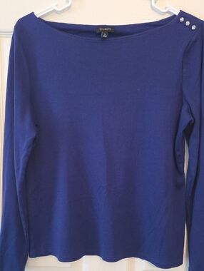 Talbots Blue Long-Sleeve Boatneck Top with Shoulder Buttons Size Medium